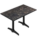 CPBL | HPL Bistrotisch | B:T:H 120 x 70 x 80 cm | Cappuccino-Marmor / Aluminium Schwarz | Zusatzgewicht | Rechteckig