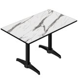 CPBL | HPL Bistrotisch | B:T:H 120 x 70 x 80 cm | Weiß-Marmor / Aluminium Schwarz | Zusatzgewicht | Rechteckig