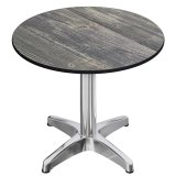 CPBL | Mesa de centro HPL Bistro | Ø: H 70 x 78 cm | Pino rústico / Aluminio | Plegable + peso adicional | Redonda