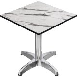 CPBL | HPL Bistro Tisch | B:T:H 70 x 70 x 78 cm | Weiß-Marmor / Aluminium | Klappbar + Zusatzgewicht | Quadratisch