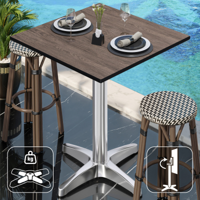 CPBL | HPL Compact Bistro Stehtisch | 60 x 60 x 110 cm | Klappbar + Zusatzgewicht | Light Wenge / Aluminium