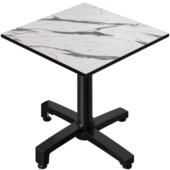 CPBC | HPL Bistro Tisch | B:T:H 60 x 60 x 78 cm | Weiß Marmor / Aluminium | Klappbar + Zusatzgewicht | Quadratisch