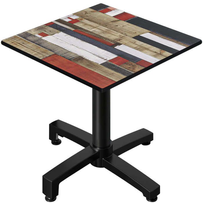 CPBC | HPL Bistro Tisch | B:T:H 70 x 70 x 78 cm | Vintage Bunt / Aluminium | Klappbar + Zusatzgewicht | Quadratisch