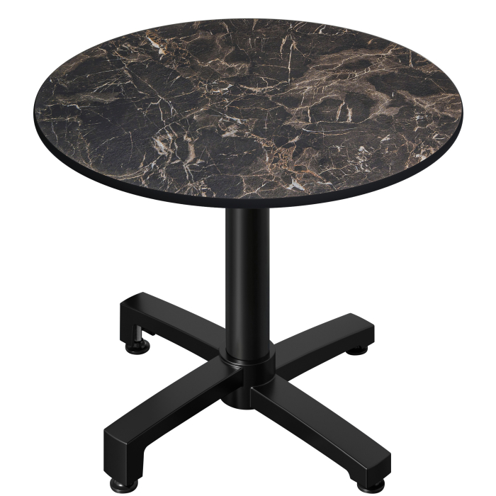 CPBC | Mesa Bistro HPL | Ø:H 70 x 78 cm | Mármol Cappuccino / Aluminio Negro | Plegable + peso adicional | Redonda