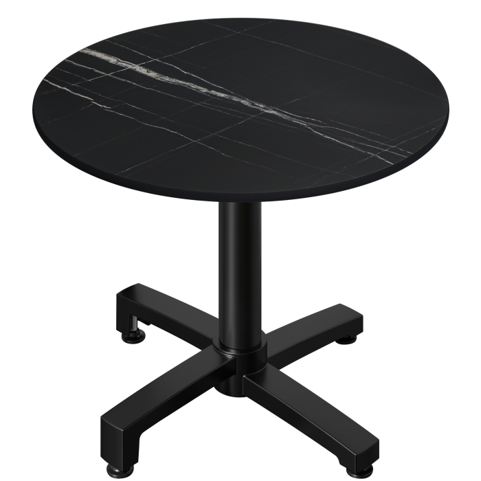 CPBC | Tavolo da bistrot in HPL | Ø:H 70 x 78 cm | Marmo nero / Alluminio | Pieghevole + peso aggiuntivo | Rotondo