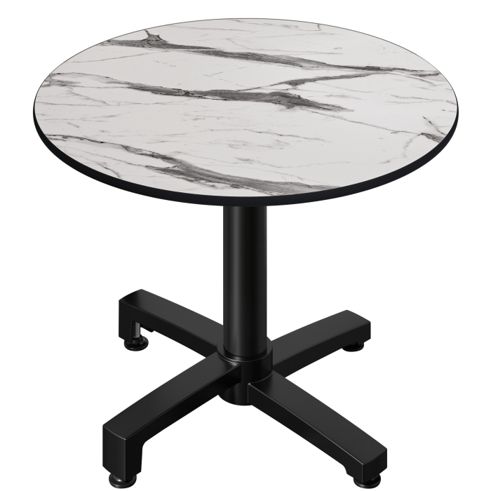 CPBC | HPL Bistro Table | Ø:H 70 x 78 cm | Hvid marmor / aluminium | Sammenklappelig + ekstra vægt | Rund