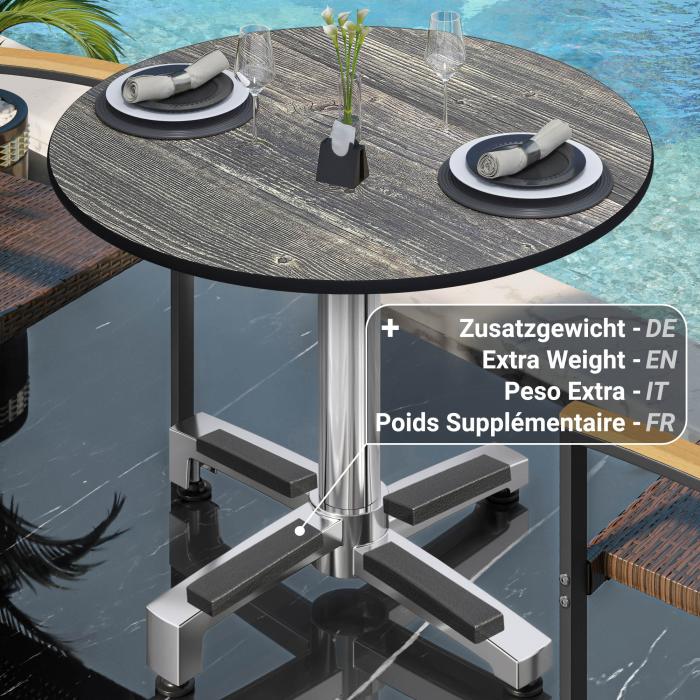 CPBC | HPL Bistro Table | Ø:H 70 x 78 cm | Rustic Pine / Aluminium | Foldable + additional weight | Round