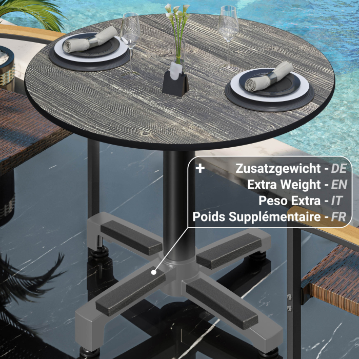 CPBC | Tavolo da bistrot in HPL | Ø:H 70 x 78 cm | Pino rustico / Alluminio | Pieghevole + peso aggiuntivo | Rotondo CPBC | Tavolo da bistrot in HPL | Ø:H 70 x 78 cm | Pino rustico / Alluminio | Pieghevole + peso aggiuntivo | Rotondo