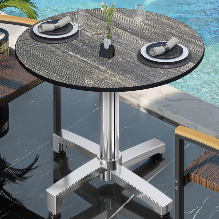 CPBC | HPL Bistro Table | Ø:H 70 x 78 cm | Rustic Pine / Aluminium | Foldable + additional weight | Round
