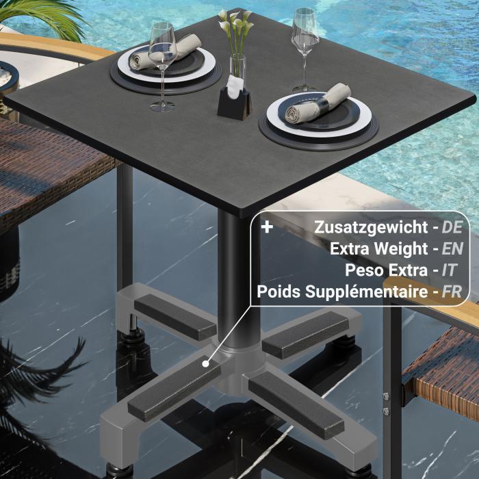 CPBC | HPL Bistro Table | W:D:H 70 x 70 x 78 cm | Anthracite / Aluminium Black | Foldable + additional weight | Square
