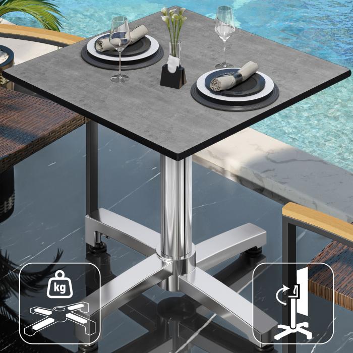 CPBC | HPL Bistro Table | W:D:H 70 x 70 x 78 cm | Concrete / Aluminium | Foldable + additional weight | Square