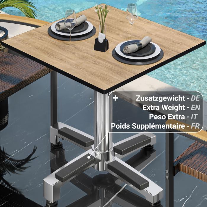 CPBC | HPL Bistrobord | B:D:H 70 x 70 x 78 cm | Ek / Aluminium | Fällbart + extra vikt | Fyrkantigt