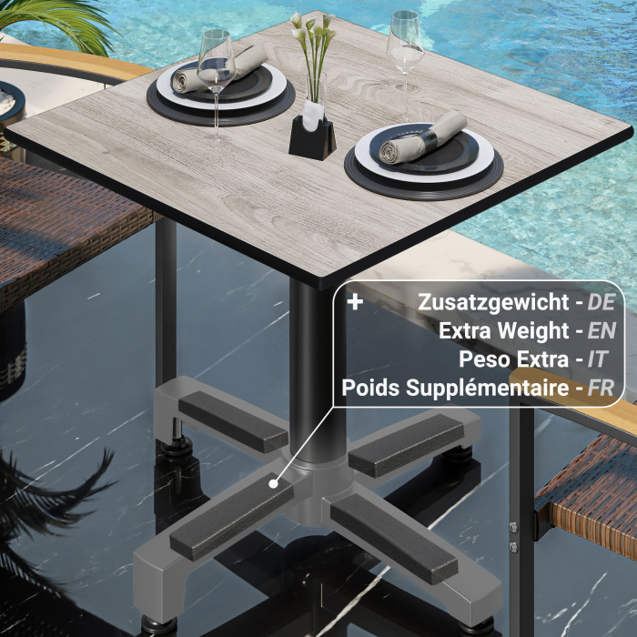 CPBC | HPL Bistro Table | B:D:H 70 x 70 x 78 cm | Ek Vit / Aluminium Svart | Fällbart + extra vikt | Fyrkantigt
