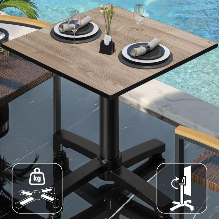CPBC | HPL Bistrobord | B:D:H 70 x 70 x 78 cm | Ek / Aluminium | Fällbart + extra vikt | Fyrkantigt