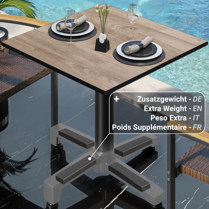 CPBC | HPL Bistrobord | B:D:H 70 x 70 x 78 cm | Ek / Aluminium | Fällbart + extra vikt | Fyrkantigt