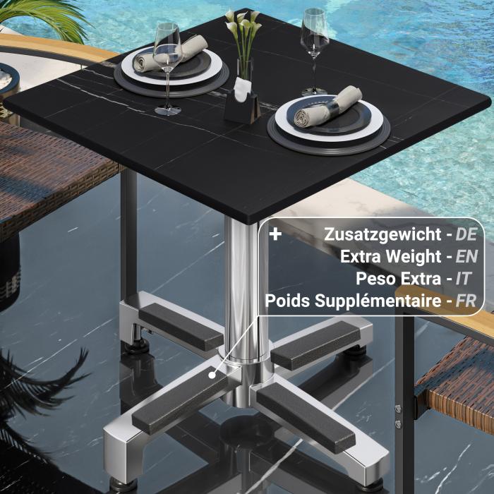 CPBC | HPL Bistro Table | B:D:H 70 x 70 x 78 cm | Sort marmor / aluminium | Sammenklappelig + ekstra vægt | Firkantet