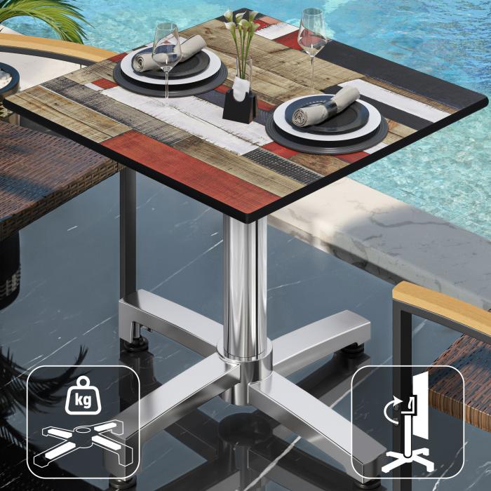 CPBC | HPL Bistro Table | W:D:H 70 x 70 x 78 cm | Vintage Coloured / Aluminium | Foldable + additional weight | Square