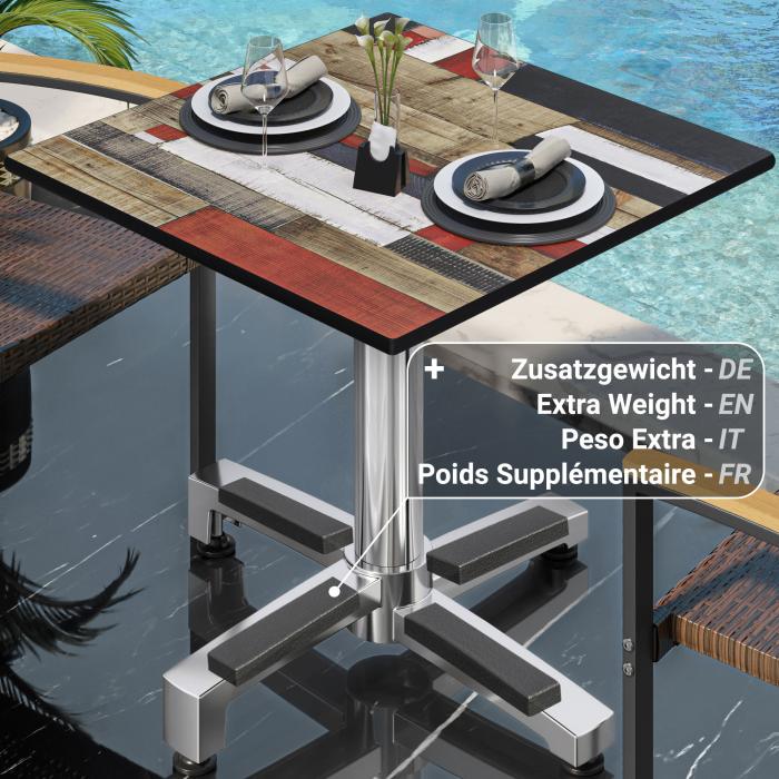 CPBC | HPL Bistro Table | W:D:H 70 x 70 x 78 cm | Vintage Coloured / Aluminium | Foldable + additional weight | Square