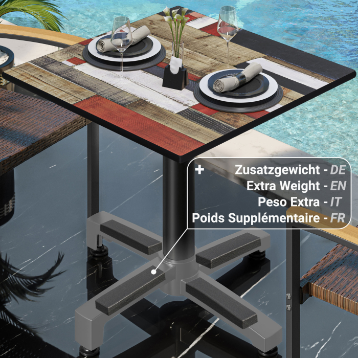 CPBC | HPL Bistro Table | W:D:H 70 x 70 x 78 cm | Vintage Coloured / Aluminium | Foldable + additional weight | Square