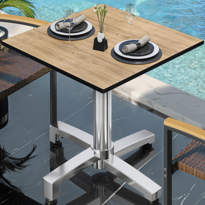 CPBC | HPL Bistrobord | B:D:H 70 x 70 x 78 cm | Ek / Aluminium | Fällbart + extra vikt | Fyrkantigt