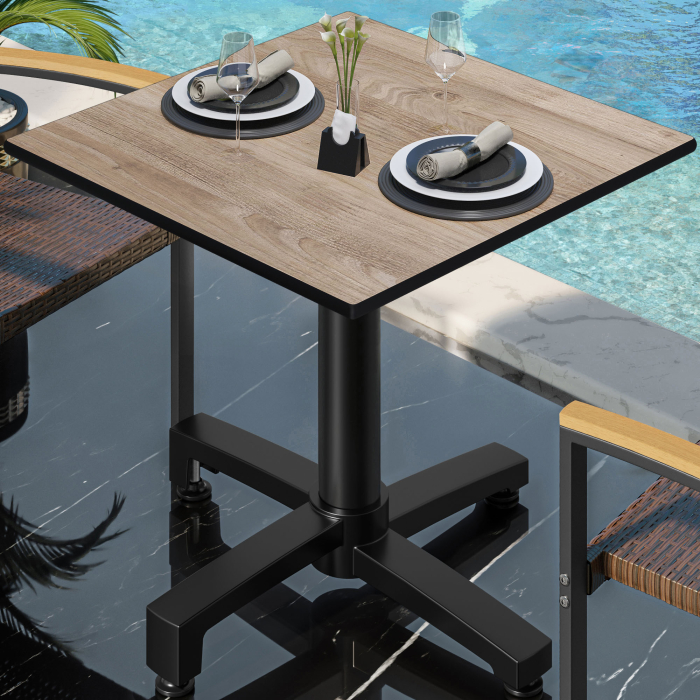 CPBC | HPL Bistrobord | B:D:H 70 x 70 x 78 cm | Ek / Aluminium | Fällbart + extra vikt | Fyrkantigt
