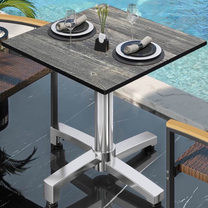 CPBC | HPL Bistro Table | W:D:H 70 x 70 x 78 cm | Rustic Pine / Aluminium | Foldable + additional weight | Square