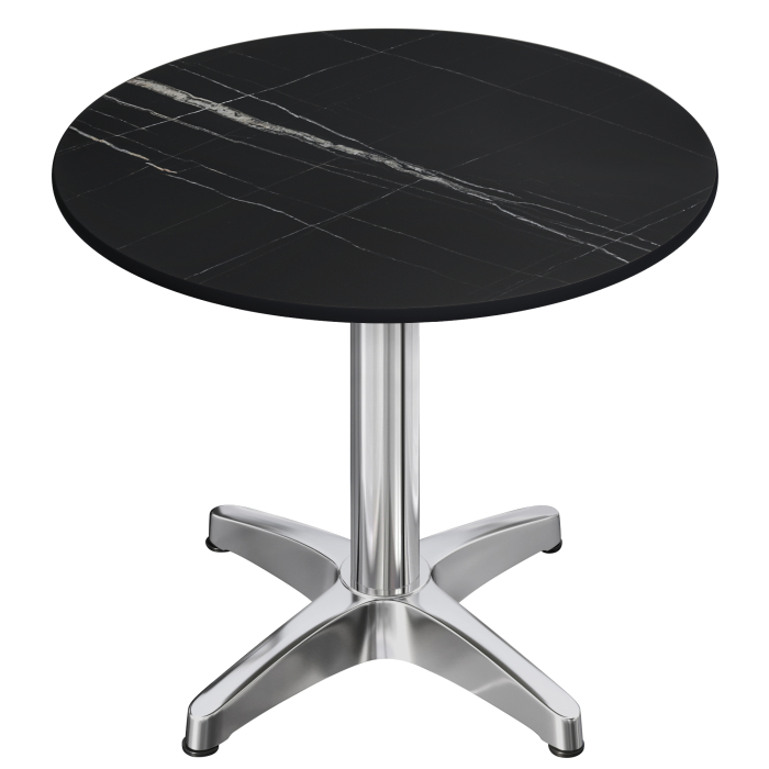 CPBL | HPL Bistro Tisch | Ø:H 60 x 78 cm | Schwarz-Marmor / Aluminium | Klappbar + Zusatzgewicht | Rund