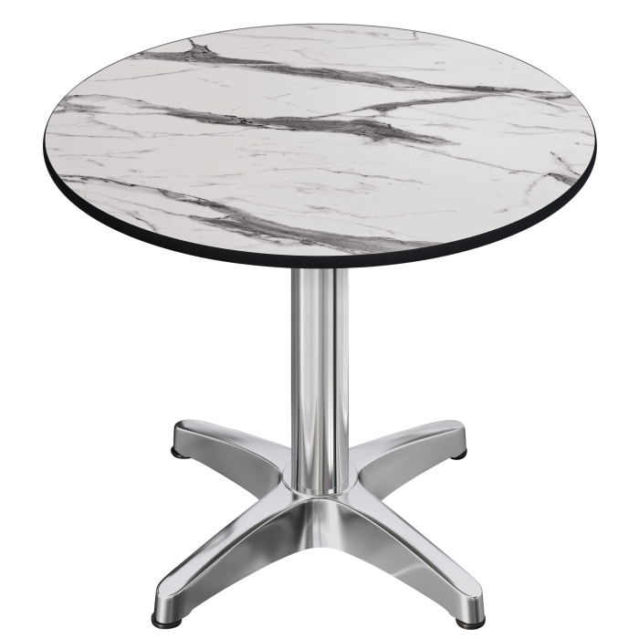 CPBL | HPL Bistro Tisch | Ø:H 60 x 78 cm | Weiß-Marmor / Aluminium | Klappbar + Zusatzgewicht | Rund