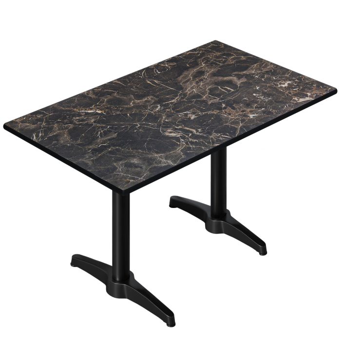 CPBL | HPL Bistrotisch | B:T:H 120 x 70 x 80 cm | Cappuccino-Marmor / Aluminium Schwarz | Zusatzgewicht | Rechteckig