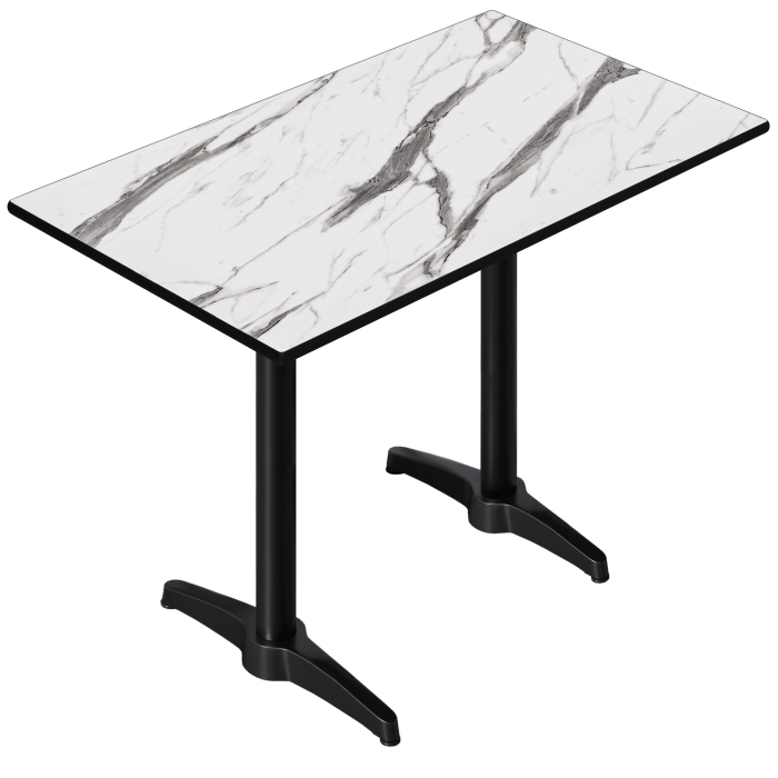 CPBL | HPL Compact Bistro Staantafel | 120 x 70 x 110 cm | Wit Marmer / Zwart | Rechthoekig