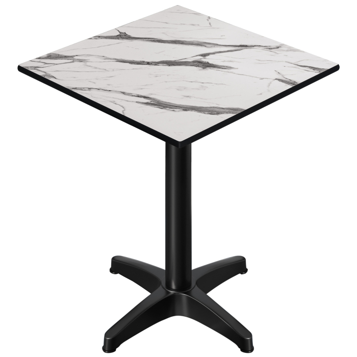 CPBL | HPL Compact Bistro Ståbord | 70 x 70 x 110 cm | Sammenklappelig + Ekstra vægt | Hvid marmor / Sort