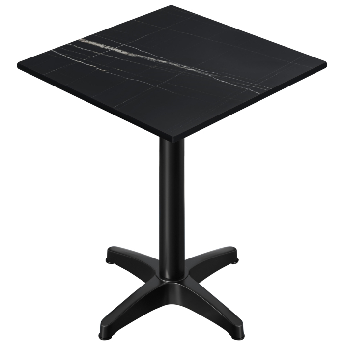 CPBL | HPL Compact Bistro Stehtisch | 70 x 70 x 110 cm | Klappbar + Zusatzgewicht | Schwarz Marmor / Schwarz