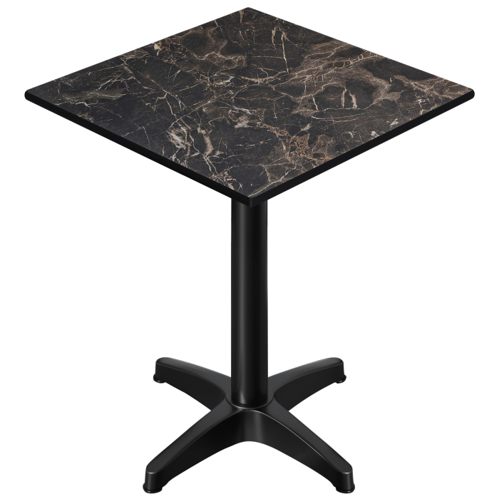 CPBL | HPL Compact Bistro Table | 70 x 70 x 110 cm | + Poids supplémentaire | Marbre cappuccino / Noir
