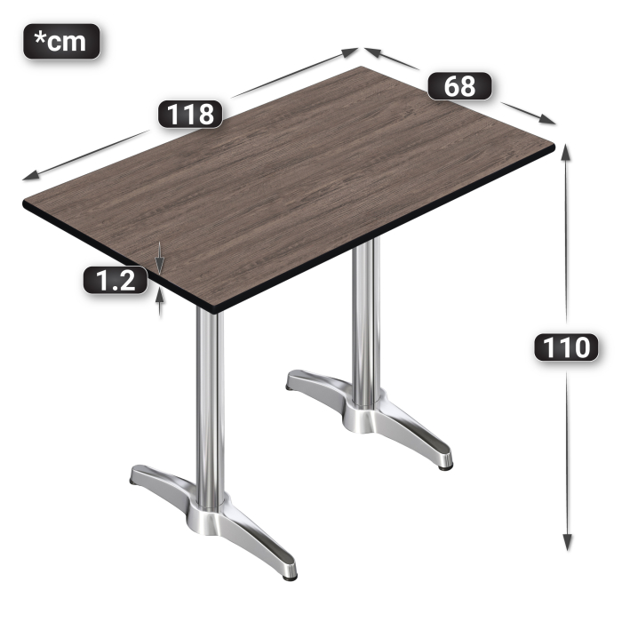 CPBL | HPL Compact Bistro Table da Allevamento | 120 x 70 x 110 cm | Wengé Chiaro / Argento | Rettangolare