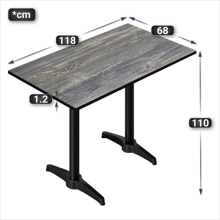 CPBL | HPL Compact Bistro Stehtisk | 120 x 70 x 110 cm | Rustikk furu / Svart | Firkantet CPBL | HPL Compact Bistro Stehtisk | 120 x 70 x 110 cm | Rustikk furu / Svart | Firkantet