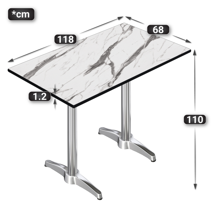 CPBL | HPL Compact Bistro Stehtisch | 120 x 70 x 110 cm | Hvit Marmor / Sølv | Rektangulær CPBL | HPL Compact Bistro Stehtisch | 120 x 70 x 110 cm | Hvit Marmor / Sølv | Rektangulær