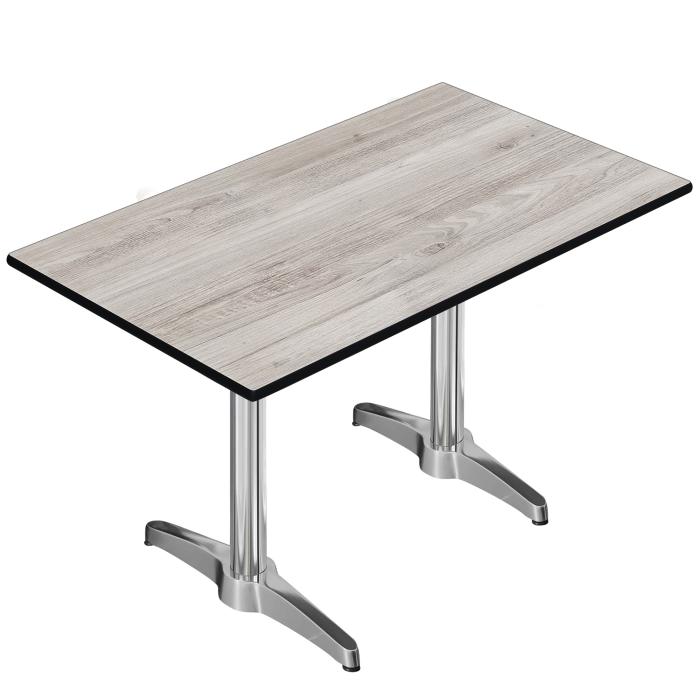 CPBL | HPL Bistrotisch | B:T:H 120 x 70 x 78 cm | Eiche-Weiß / Aluminium | Zusatzgewicht | Rechteckig