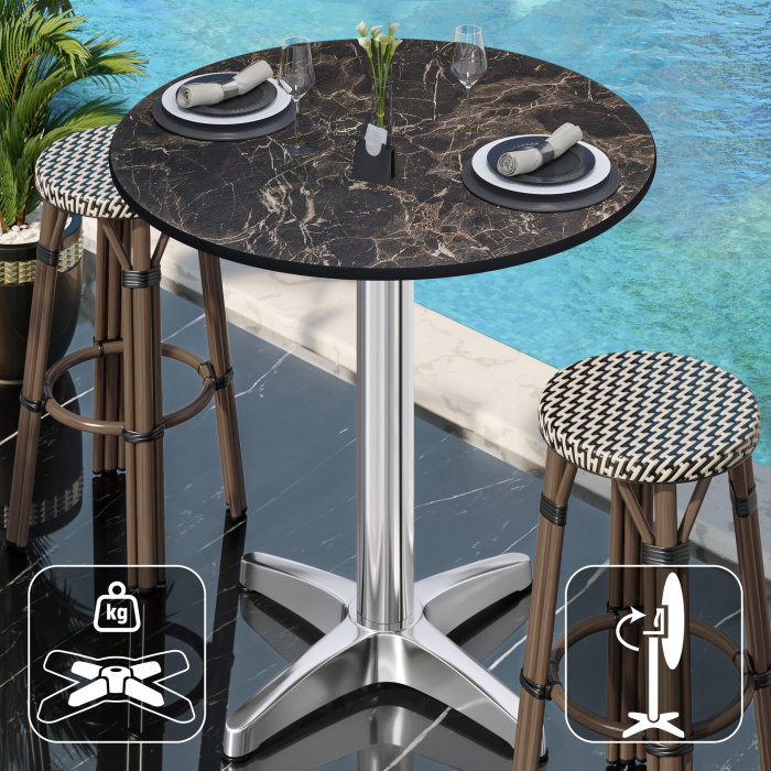 CPBL | HPL Kompakt Bistro Höjdbord | Ø 60 x 110 cm | Fällbar + Extra vikt | Cappuccino Marmor / Aluminium CPBL | HPL Kompakt Bistro Höjdbord | Ø 60 x 110 cm | Fällbar + Extra vikt | Cappuccino Marmor / Aluminium