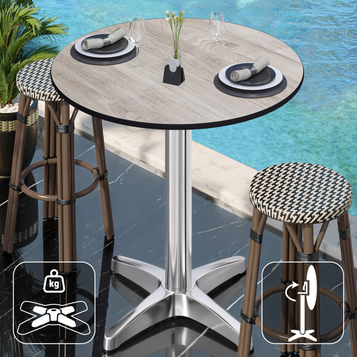 CPBL | HPL Compact Bistro Standing Table | Ø 60 x 110 cm | Folding + Additional Weight | White Oak / Aluminum CPBL | HPL Compact Bistro Standing Table | Ø 60 x 110 cm | Folding + Additional Weight | White Oak / Aluminum