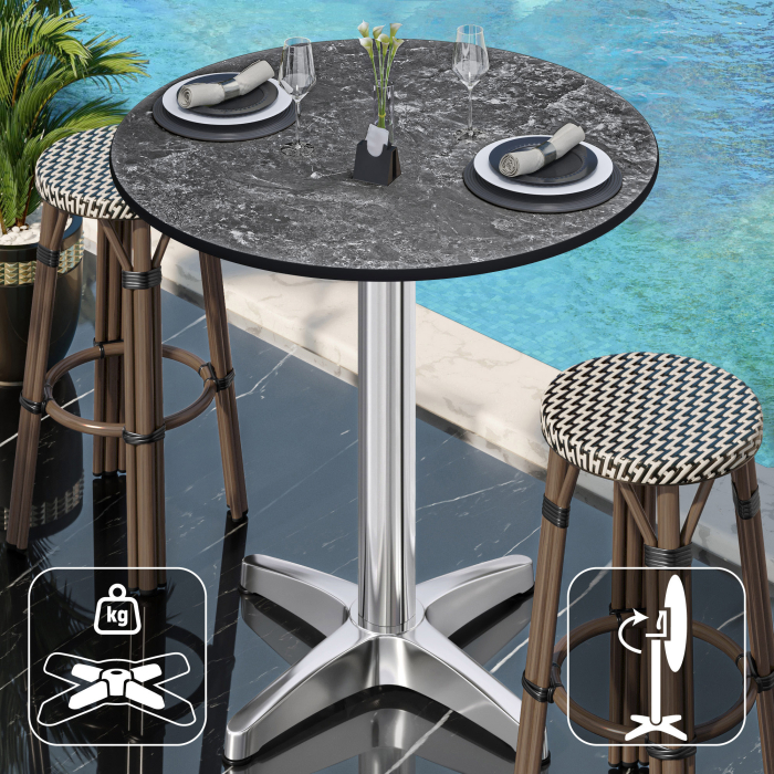 CPBL | HPL Compact Bistro Table | Ø 70 x 110 cm | Folding + Additional Weight | Rock / Aluminum