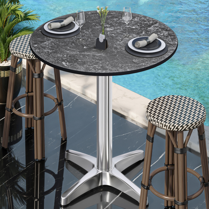 CPBL | HPL Compact Bistro Table | Ø 70 x 110 cm | Folding + Additional Weight | Rock / Aluminum