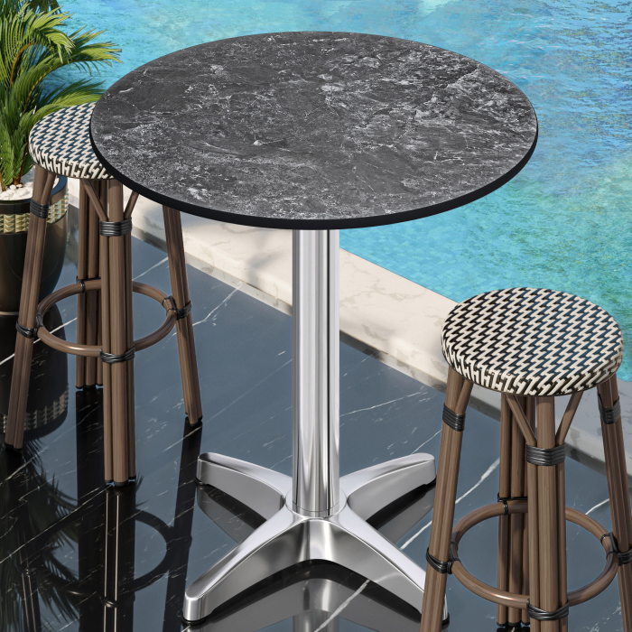 CPBL | HPL Compact Bistro Table | Ø 70 x 110 cm | Folding + Additional Weight | Rock / Aluminum