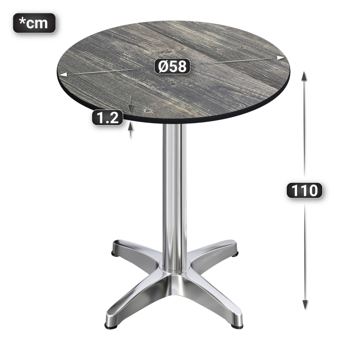 CPBL | HPL Compact Bistro Stolik Wysoki | Ø 60 x 110 cm | Składany + Dodatkowy ciężar | Rustykalny Sosna / Aluminium CPBL | HPL Compact Bistro Stolik Wysoki | Ø 60 x 110 cm | Składany + Dodatkowy ciężar | Rustykalny Sosna / Aluminium