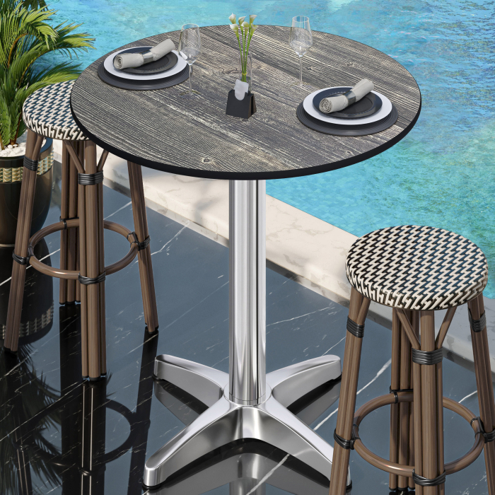 CPBL | HPL Compact Bistro Stolik Wysoki | Ø 60 x 110 cm | Składany + Dodatkowy ciężar | Rustykalny Sosna / Aluminium CPBL | HPL Compact Bistro Stolik Wysoki | Ø 60 x 110 cm | Składany + Dodatkowy ciężar | Rustykalny Sosna / Aluminium