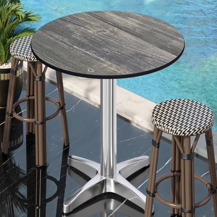 CPBL | HPL Compact Bistro Stolik Wysoki | Ø 60 x 110 cm | Składany + Dodatkowy ciężar | Rustykalny Sosna / Aluminium CPBL | HPL Compact Bistro Stolik Wysoki | Ø 60 x 110 cm | Składany + Dodatkowy ciężar | Rustykalny Sosna / Aluminium