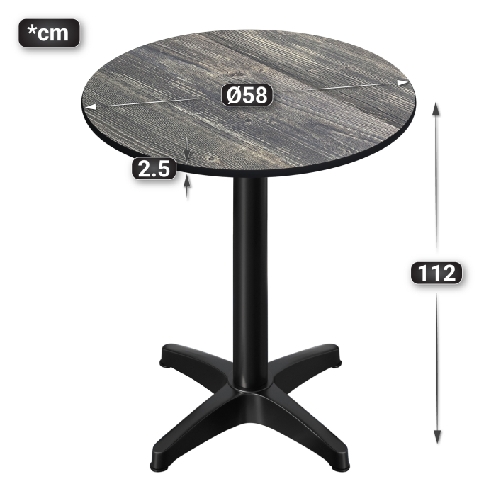 CPBL | HPL Kompakt Bistro Stehtbord | Ø 60 x 110 cm | Sammenleggbar + Ekstra vekt | Rustikk Furu / Svart CPBL | HPL Kompakt Bistro Stehtbord | Ø 60 x 110 cm | Sammenleggbar + Ekstra vekt | Rustikk Furu / Svart