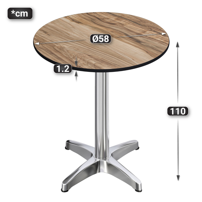 CPBL | HPL Compact Bistro Stehtisch | Ø 60 x 110 cm | Fällbar + Extra vikt | Sheesham / Aluminium CPBL | HPL Compact Bistro Stehtisch | Ø 60 x 110 cm | Fällbar + Extra vikt | Sheesham / Aluminium