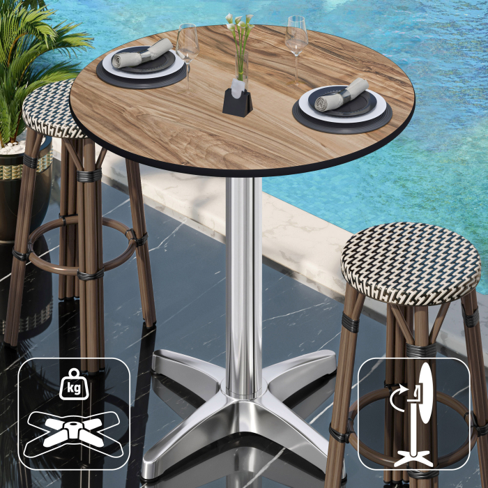 CPBL | HPL Compact Bistro Stehtisch | Ø 60 x 110 cm | Fällbar + Extra vikt | Sheesham / Aluminium CPBL | HPL Compact Bistro Stehtisch | Ø 60 x 110 cm | Fällbar + Extra vikt | Sheesham / Aluminium