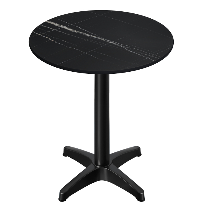 CPBL | HPL Compact Bistro Tavolo Alto | Ø 60 x 110 cm | Pieghevole + Peso Aggiuntivo | Marmo Nero / Nero
