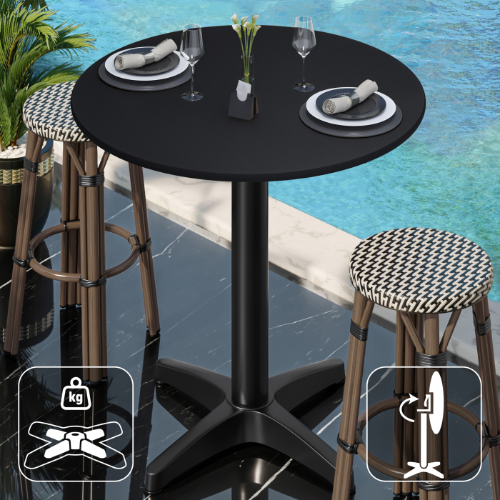 CPBL | HPL Compact Bistro Ståbord | Ø 60 x 110 cm | Sammenklappelig + Ekstra vægt | Sort / Sort